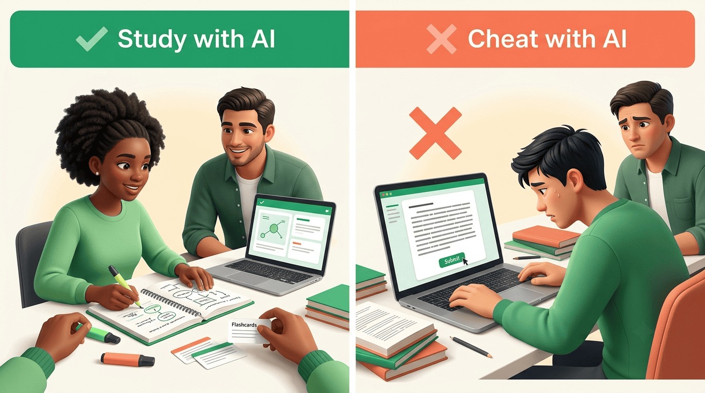 Split comparison: studying with AI by self-testing versus cheating by submitting AI work