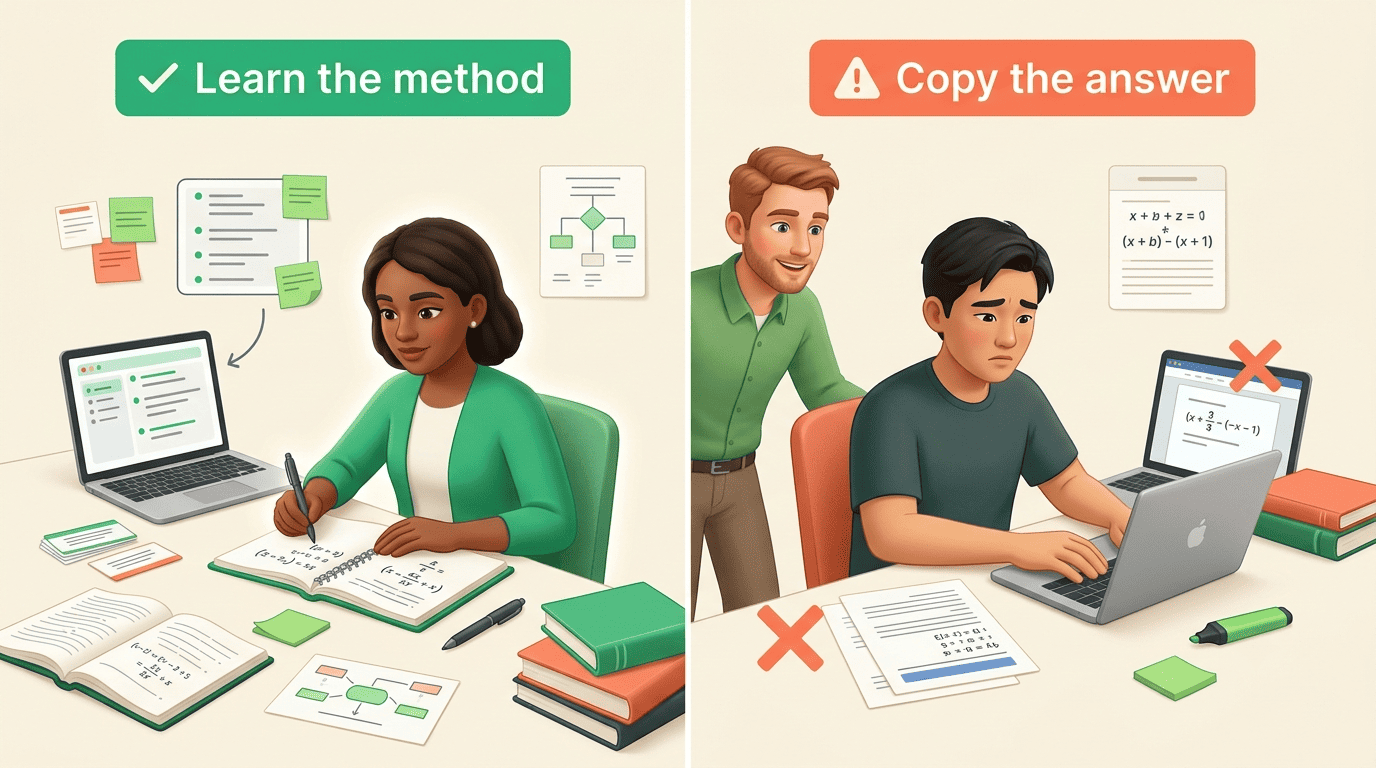 Split comparison: learn the method by redoing problems versus copying the answer