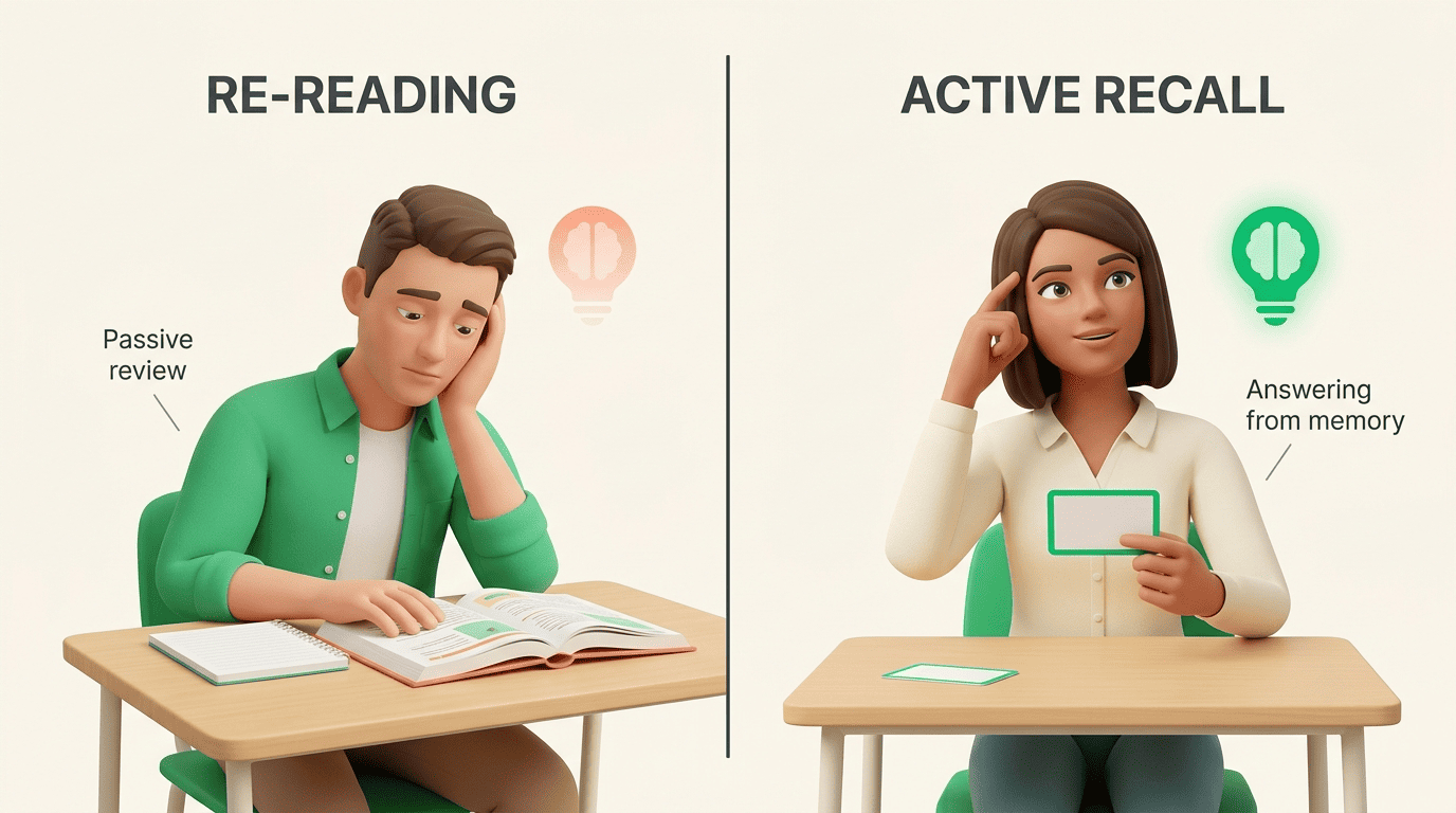 Split comparison of passive re-reading versus active recall from memory